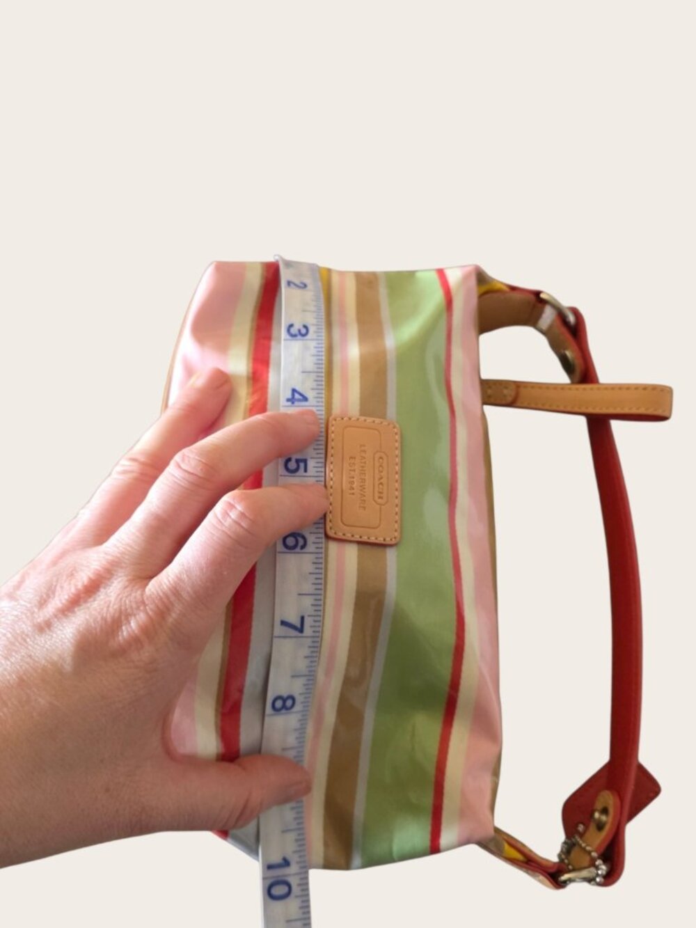 Coach Hampton Watercolor Stripe Pouch Bag Y2K Vintage Vachetta Trim Rare - Picture 9 of 16